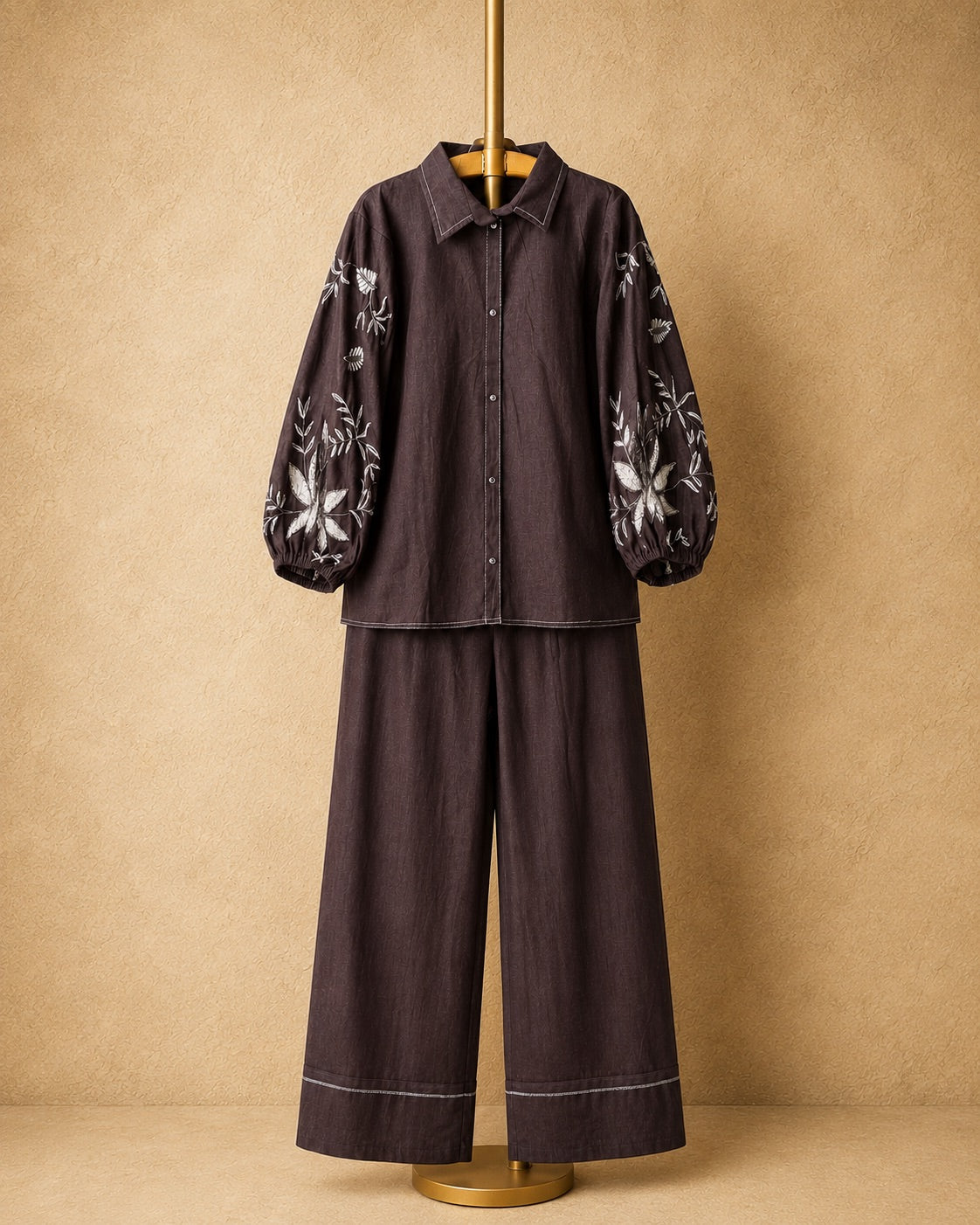 Espresso & Ivory Denim Handwork Embroidered Co-ord Set