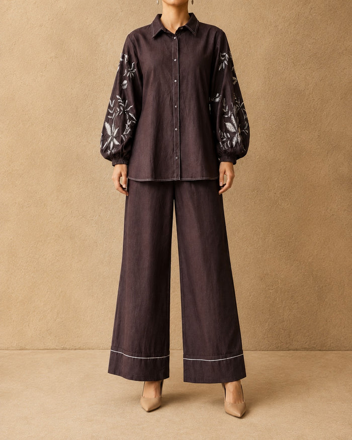 Espresso & Ivory Denim Handwork Embroidered Co-ord Set