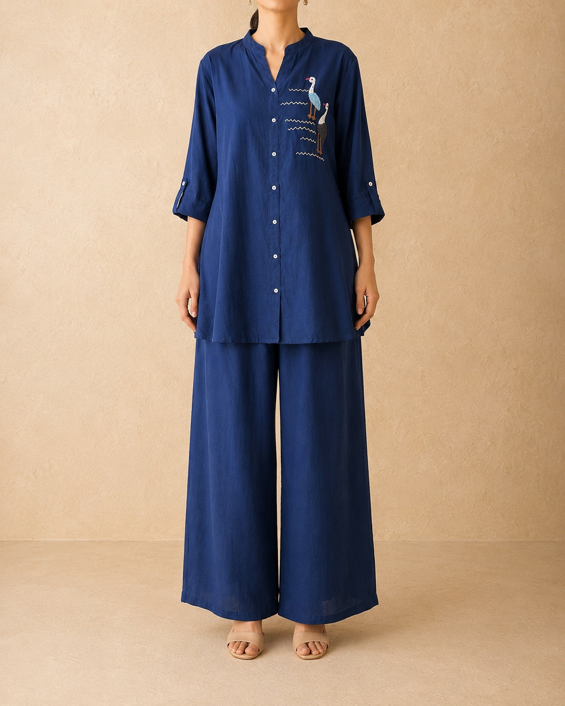 Midnight Blue Cotton Embroidery Co-ord Set