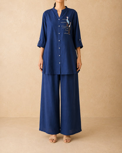 Midnight Blue Cotton Embroidery Co-ord Set