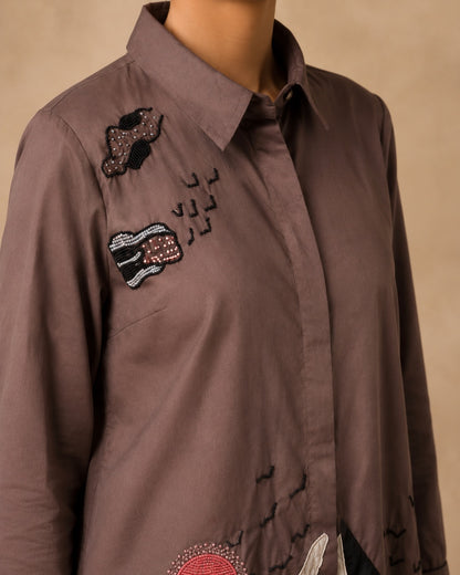 Mauve Brown Handwork Mountain Applique Co-ord Set