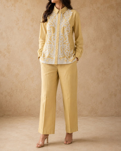 Yellow Embroidered cotton Co-ords set