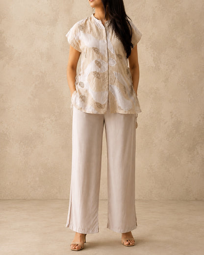 Ivory Organza Cape Co-Ord Set | Crepe Inner & Pants