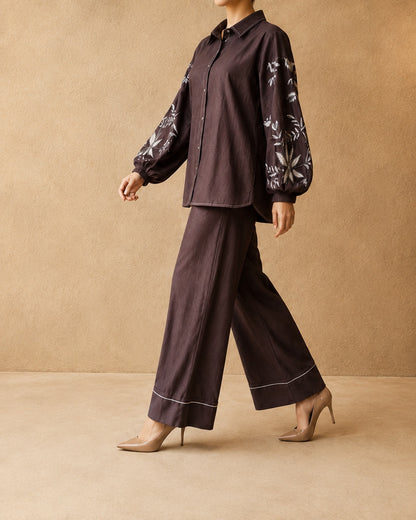 Espresso & Ivory Denim Handwork Embroidered Co-ord Set