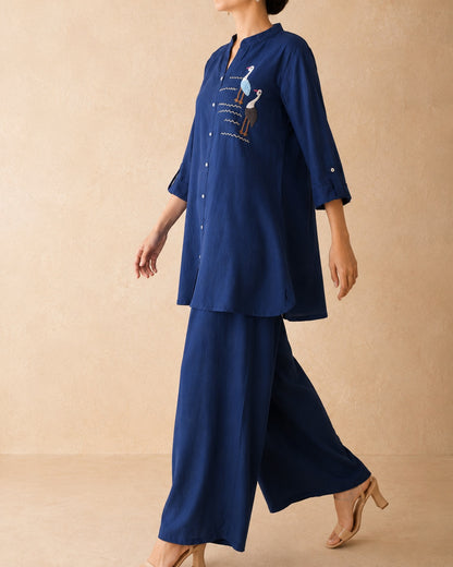 Midnight Blue Cotton Embroidery Co-ord Set