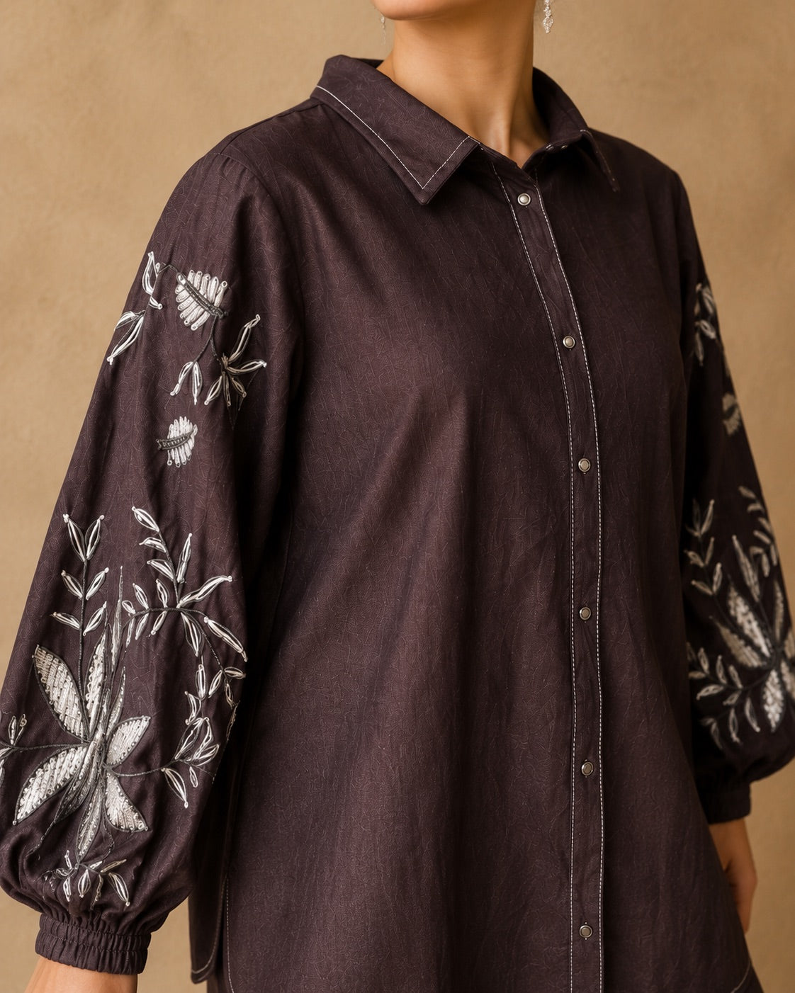 Espresso & Ivory Denim Handwork Embroidered Co-ord Set