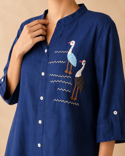 Midnight Blue Cotton Embroidery Co-ord Set