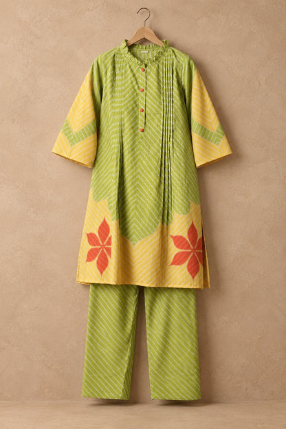 Parrot Green & Mustard Mul Cotton Farsi Co-ord Set