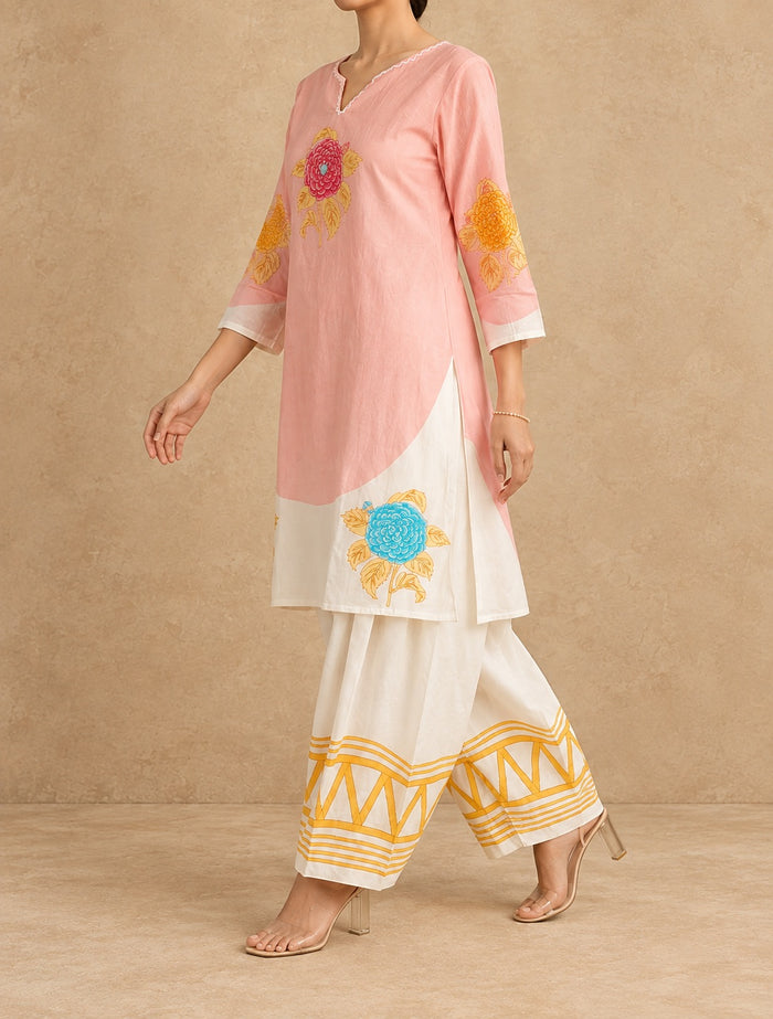Blush Pink & White Mul Cotton Farsi Co-ord Set