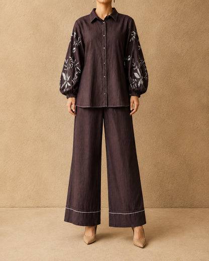 Espresso & Ivory Denim Handwork Embroidered Co-ord Set