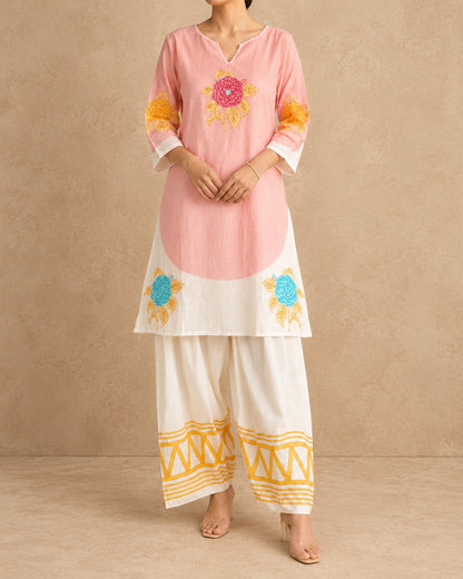 Blush Pink & White Mul Cotton Farsi Co-ord Set