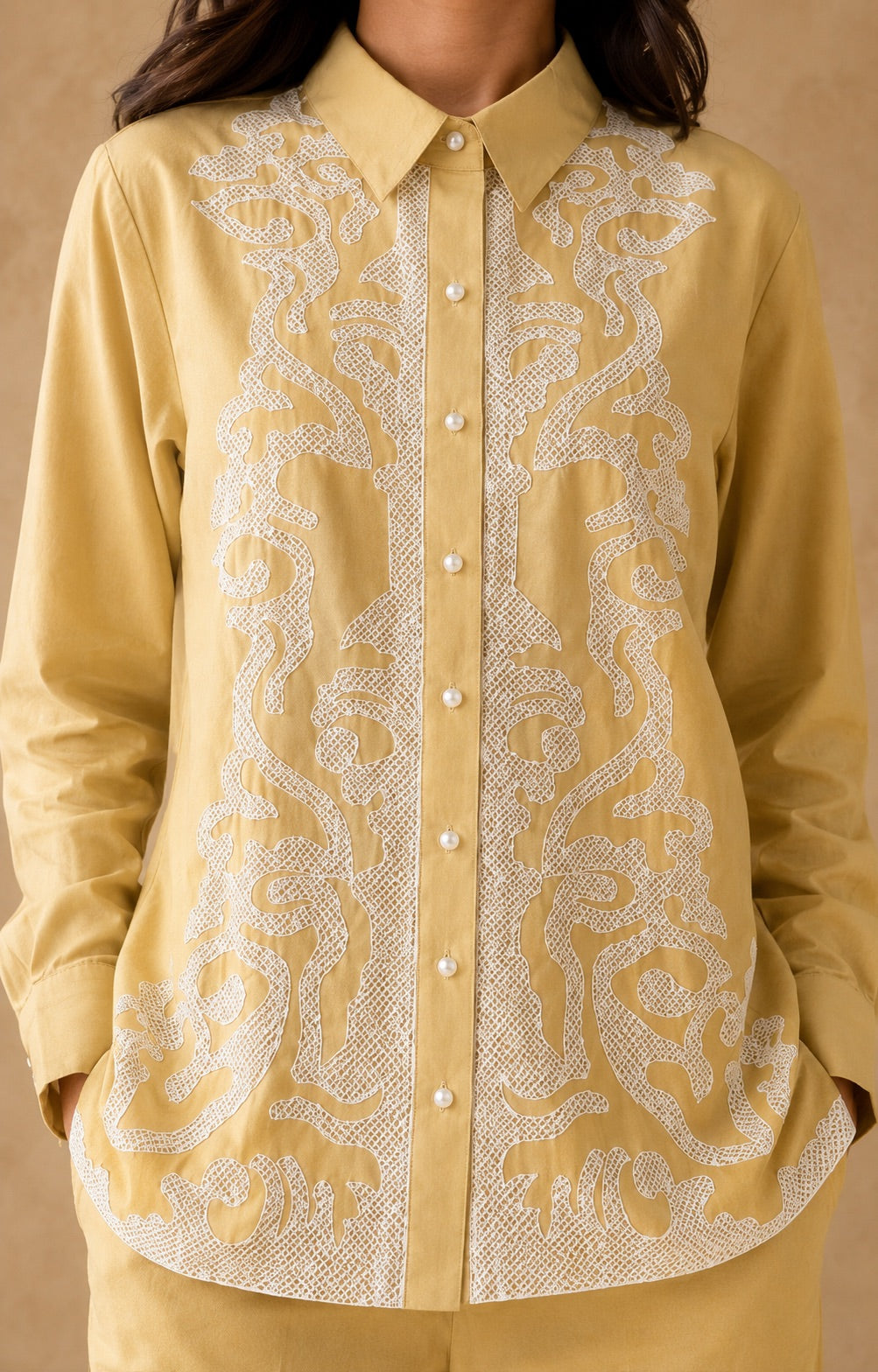 Yellow Embroidered cotton Co-ords set