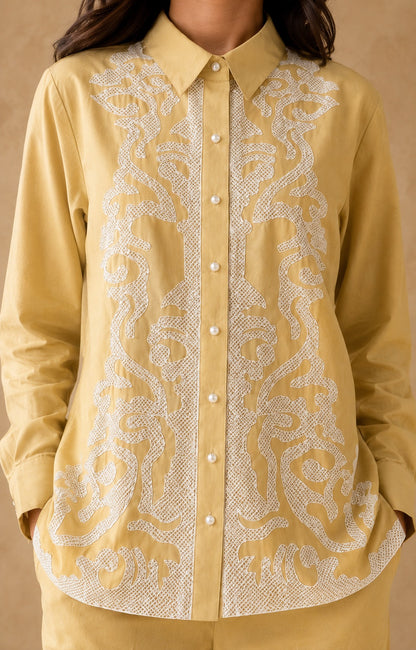 Yellow Embroidered cotton Co-ords set