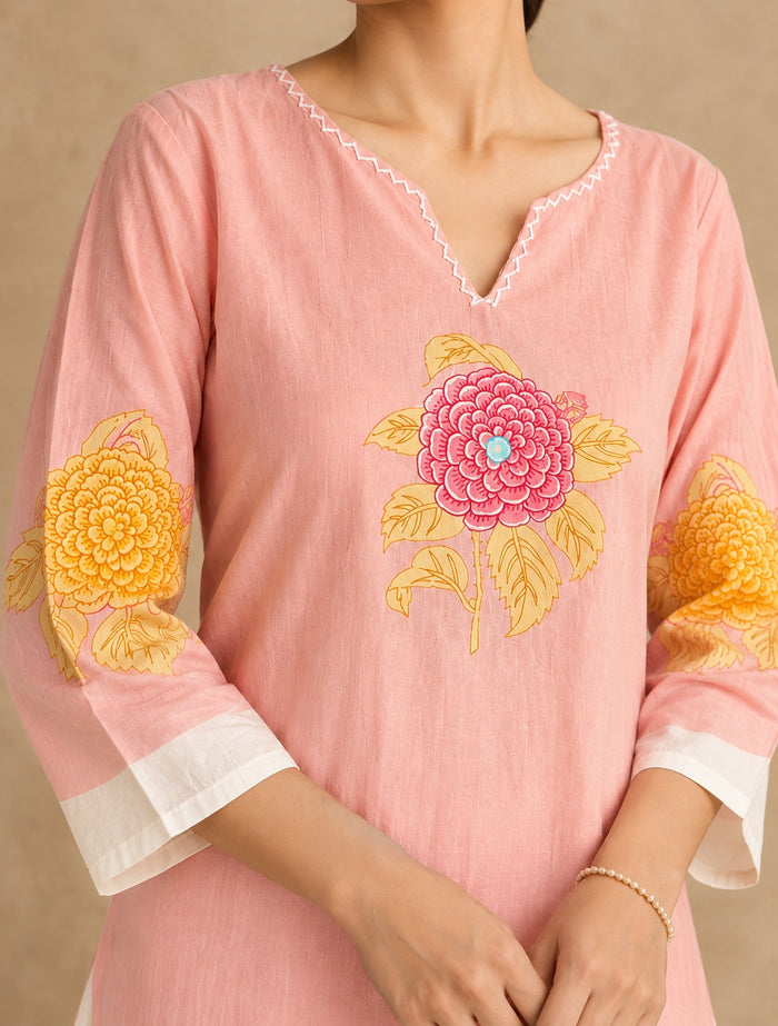 Blush Pink & White Mul Cotton Farsi Co-ord Set