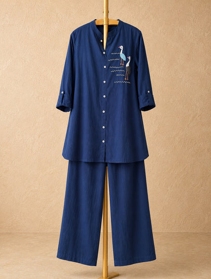 Midnight Blue Cotton Embroidery Co-ord Set